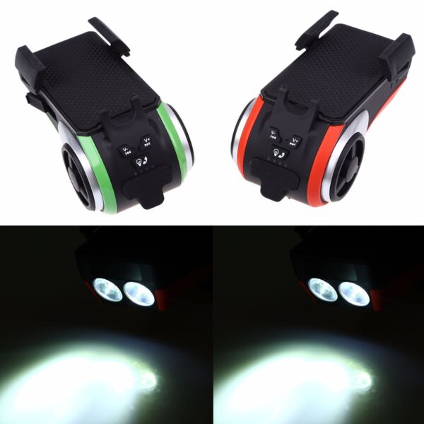 5 In 1 Double LED Bicycle Light Bluetooth Audio MP3 Player Speaker Charging Power Bank Ring Bell Bicycle Phone Holder - Image 8