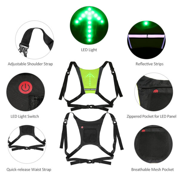 USB Rechargeable Reflective Vest Backpack with LED Turn Signal Light Remote Control Outdoor Sport Safety Bag Gear for Cycling - Image 8