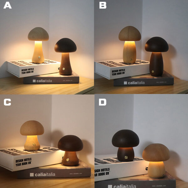 INS Wooden Cute Mushroom LED Night Light With Touch Switch  Bedside Table Lamp For Bedroom Childrens Room Sleeping Night Lamps Home Decor - Image 10